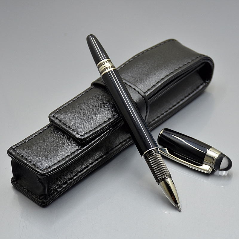 

Promotion - Luxury Writing Pen High quality Black Resin Rollerball Ballpoint Fountain pens stationery office school supplies with Serial Number and Leather sheath, With leather sheath