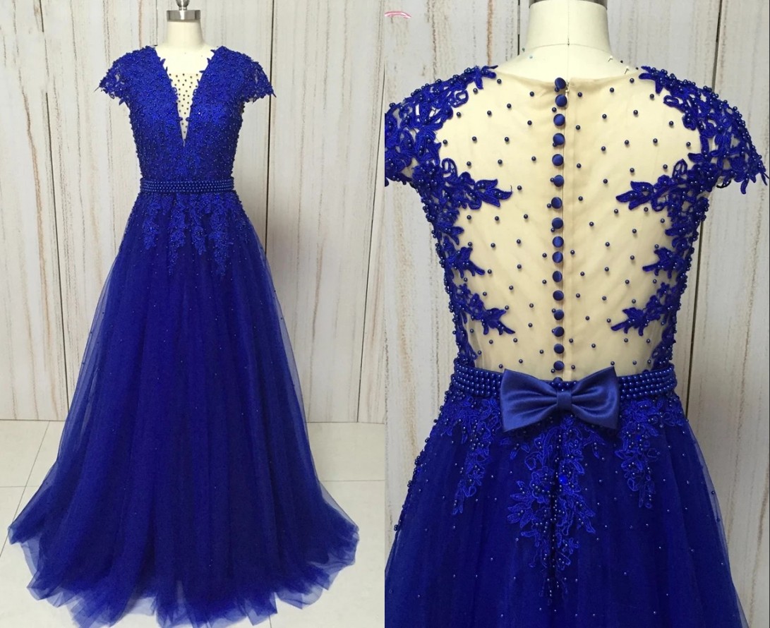 Elegant Pearl Lace Royal Blue Prom Evening Dresses Formal Gowns V neck Bow Cap Short Sleeves Tulle Long Pleated Bridesmaid Pageant Dresess, Black
Elegant Pearl Lace Royal Blue Prom Evening Dresses Formal Gowns V neck Bow Cap Short Sleeves Tulle Long Pleated Bridesmaid Pageant Dresess, Black