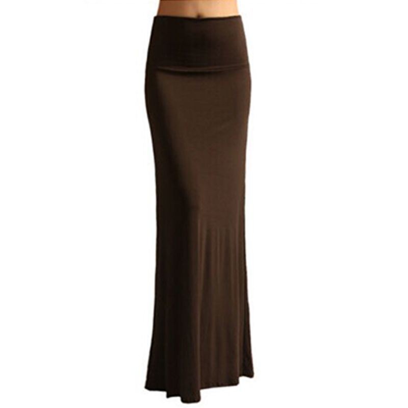 Ladies Women High Waist Flare Fishtail Maxi Long Skirt Solid Color Pleated Package Hip A-Line Pencil Skirt 210408
