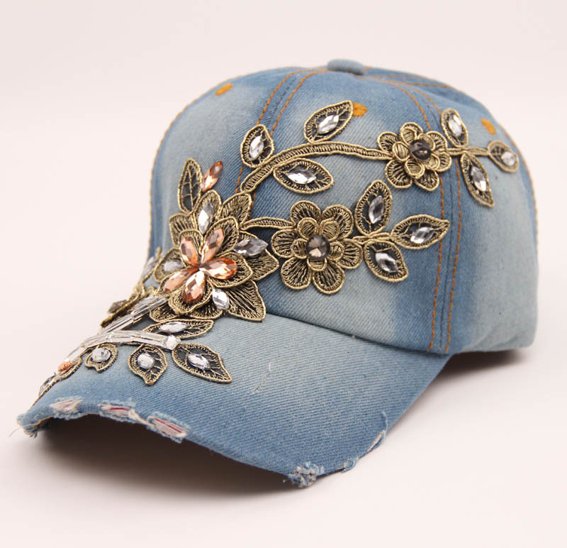 New Style Summer Women Sun Hats Adjustable Cap Flower Hats for Ladys/ Girls Sequins denim baseball Caps