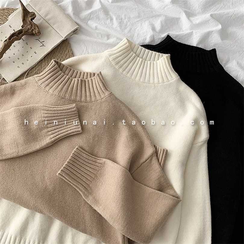 Women Casual Sweater Spring Autumn Half-high Collar Long-sleeved Solid Knitted Top Woman Pullover Sweaters 211018, Black
Women Casual Sweater Spring Autumn Half-high Collar Long-sleeved Solid Knitted Top Woman Pullover Sweaters 211018, Black