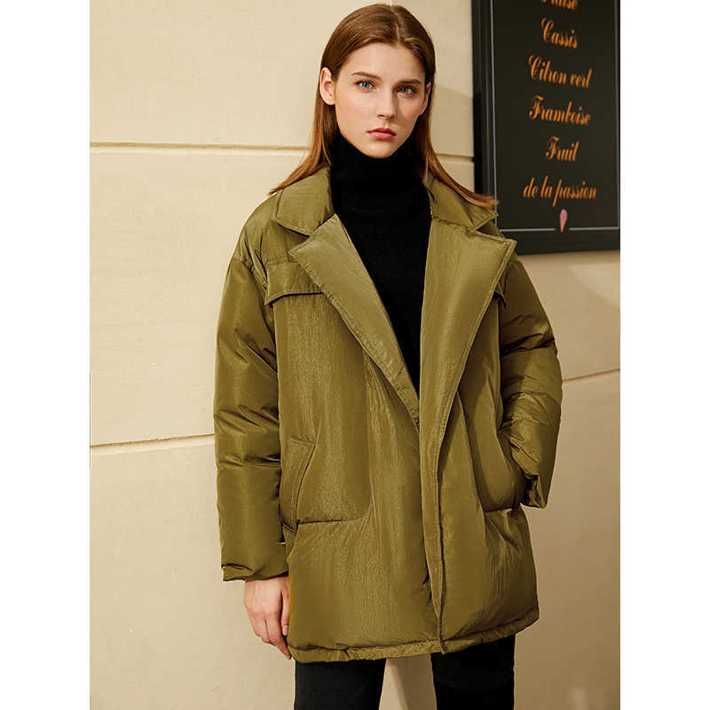 Minimalism Thick Winter Coat Women Fashion OLstyle Solid 90% White Duck Down Lapel Belt Women's 12040398 210527