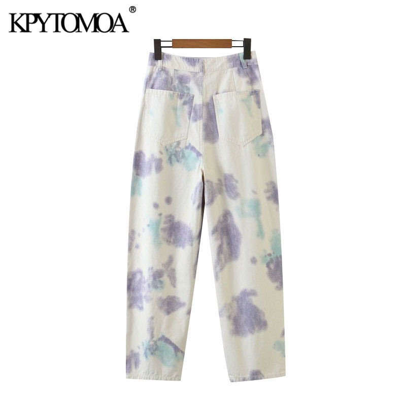Women Chic Fashion Tie-dye Print Side Pockets Pants High Waist Zipper Fly Female Ankle Trousers Mujer 210420