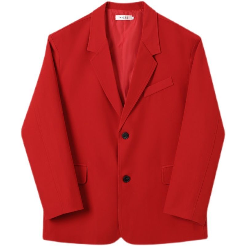 IEFB Men's Wear Early Spring Red Suit Coat Fashion Single Breasted Blazer Tops Notched Collar Long Sleeve Big Size Cloth 9Y5545 210524
