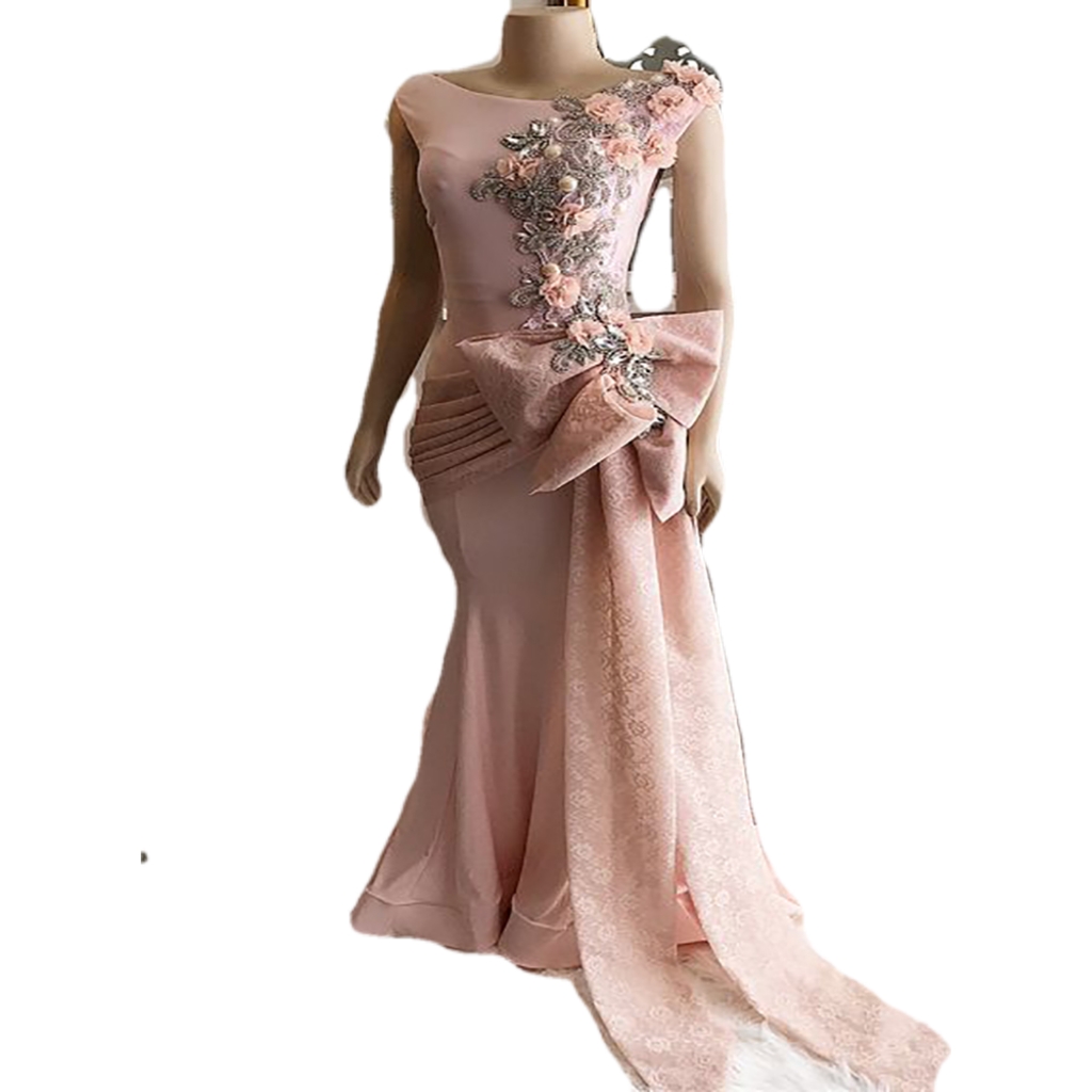 Pink Dubai Mermaid Evening Dress With Lace Big Bow Flower Pearls Arabic Prom Dresses 2022 Engagement Women Muslim Party Gown Vestidos De Fiesta Robe S