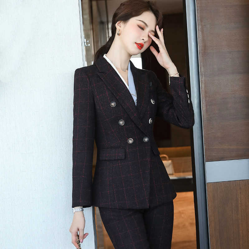 Plus size women' high quality professional suit pants 2-piece set autumn and winter fashion plaid ladies jacket slim trousers 210527
Plus size women' high quality professional suit pants 2-piece set autumn and winter fashion plaid ladies jacket slim trousers 210527