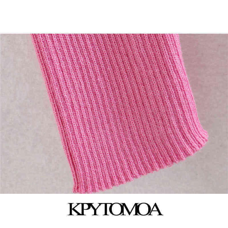 KPYTOMOA Women Chic Fashion Front Slit Fitted Knit Mini Dress Vintage High Neck Long Sleeve Female Dresses Vestidos Mujer 211221