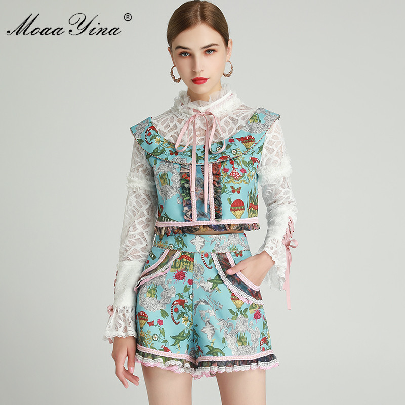 Fashion Designer Set Spring Women's Lace Flare Sleeve Tops+Green leaf Floral-Print shorts Two-piece sets 210524, Multi
Fashion Designer Set Spring Women's Lace Flare Sleeve Tops+Green leaf Floral-Print shorts Two-piece sets 210524, Multi