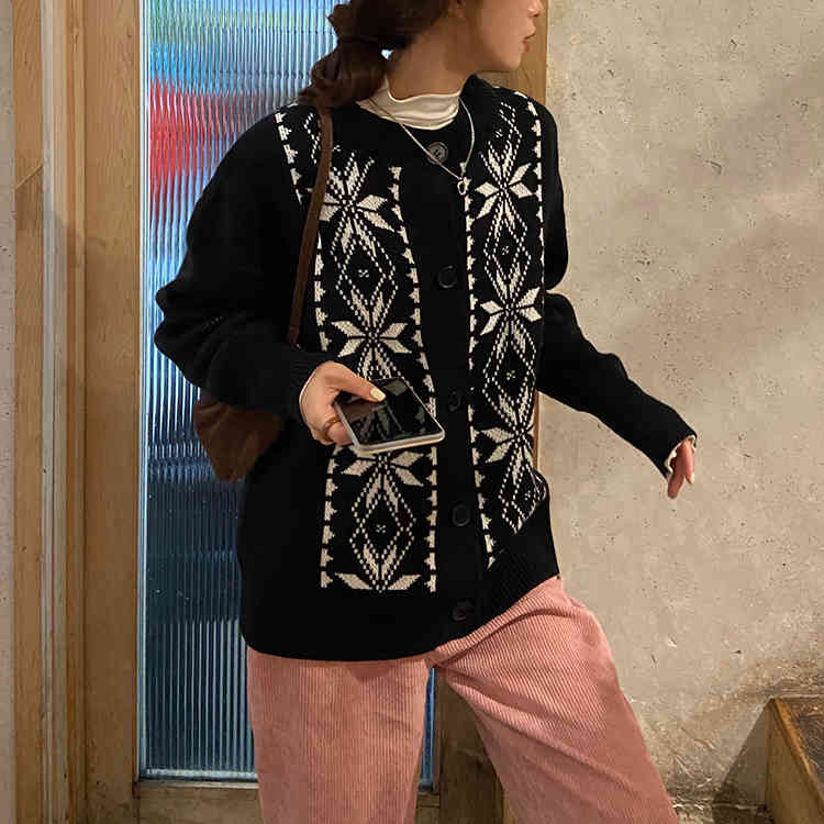 spring autumn korean style knittd cardigans womens loose Vintage sweaters cardigan womens Outwear Coats (F1475) 210423