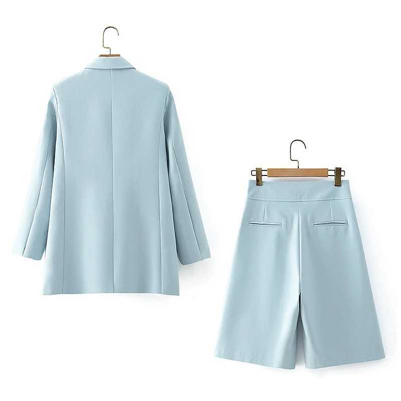 elegant women blue blazer suits fashion ladies slim long blazers casual female chic jacket set cute girls stylish suit 210527