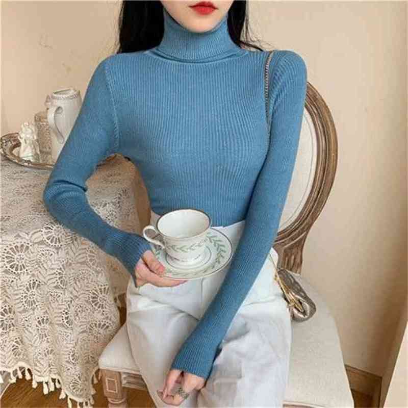 Women Sweaters Autumn Winter Turtleneck Long Sleeve Slim Pullover Knitted Casual Soft Warm Pull Femme Tight Jumper 210522
