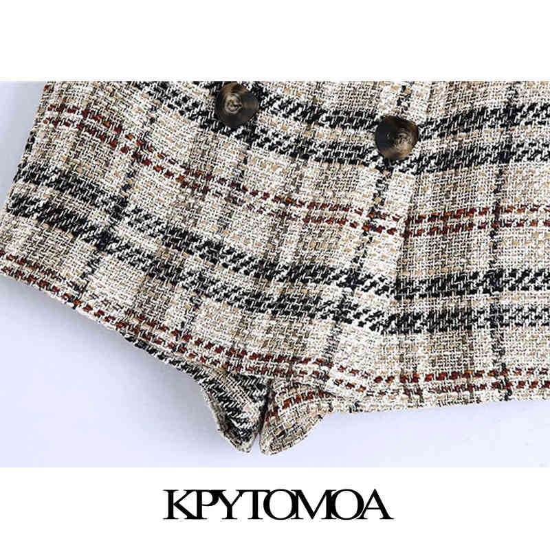 Women Chic Fashion With Buttons Check Tweed Shorts Skirts High Waist Back Zipper Female Skort Mujer 210420