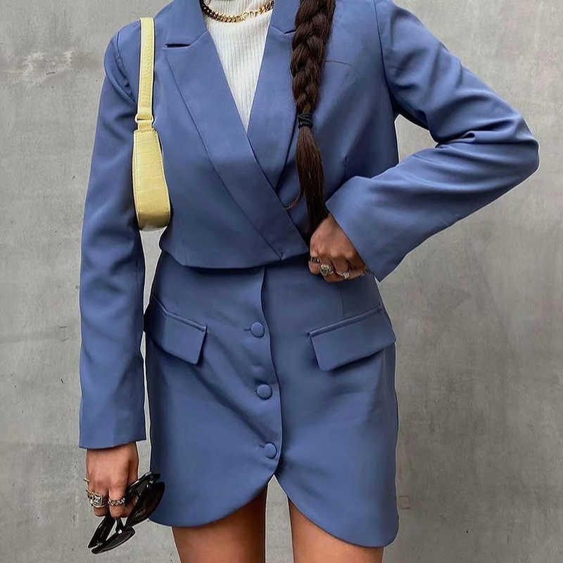 Vintage Women Elegant Short Skirts Suits Spring-Autumn Fashion Ladies Soft Blazer Two Piece Set Girls Chic 210527