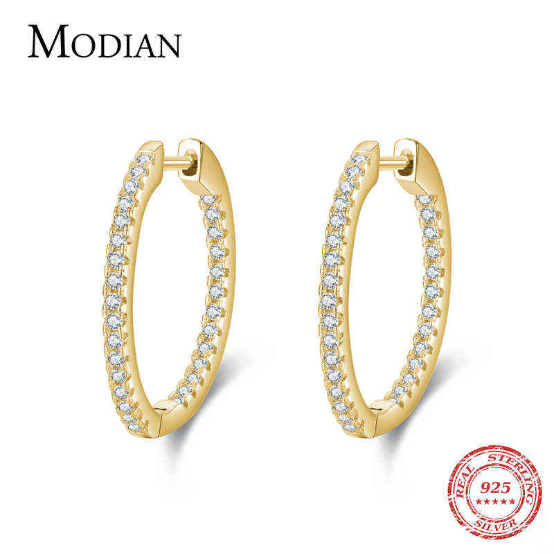 Modian Silver Sparkling Wedding Earring 925 Sterling Circle Clear CZ Hoop Earrings For Women Jewelry 220108