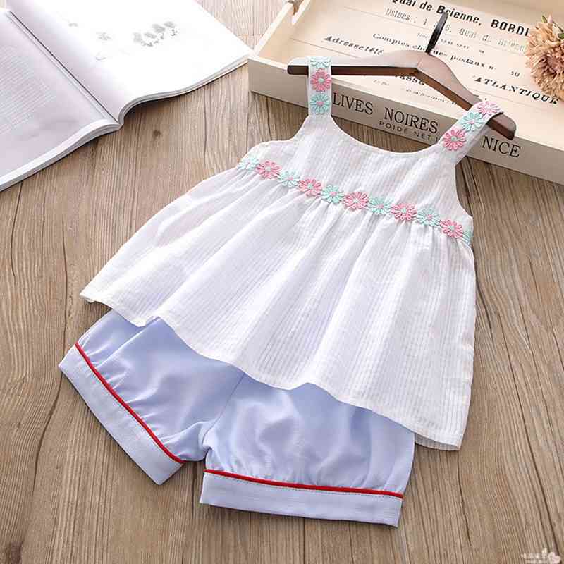 Casual Girls' Clothes Summer Set Children's Sling Print Vest Top + Shorts Two-piece Kid Suit 210515