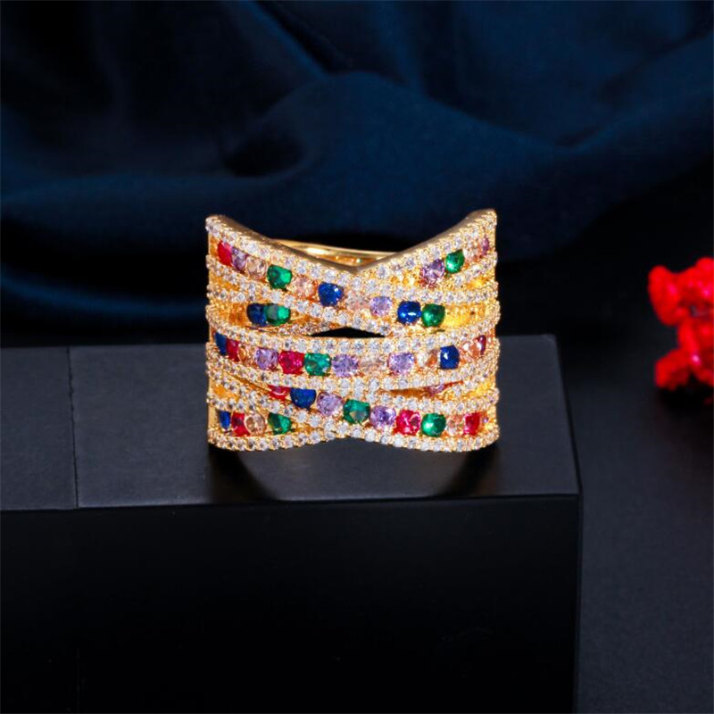 Choucong Brand Wedding Rings Luxury Jewelry 18K White Gold Fill Pave Multicolor 5A Cubic Zircon CZ Diamond Gemstones Eternity Party Women Open Adjusta