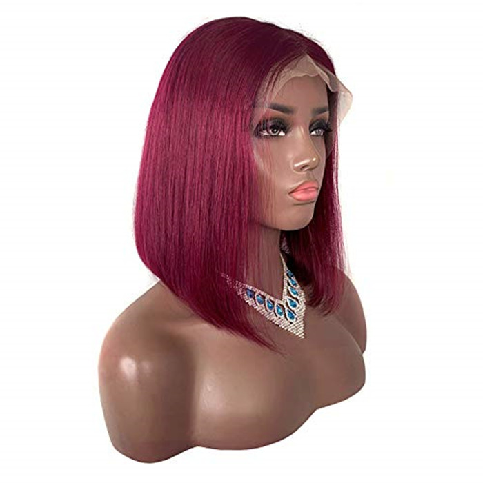 13x4 Straight Burgundy Bob blunt cut Lace Front Wig 99J Human Hair Wigs Brazilian Pre plucked 150% Density Remy diva1