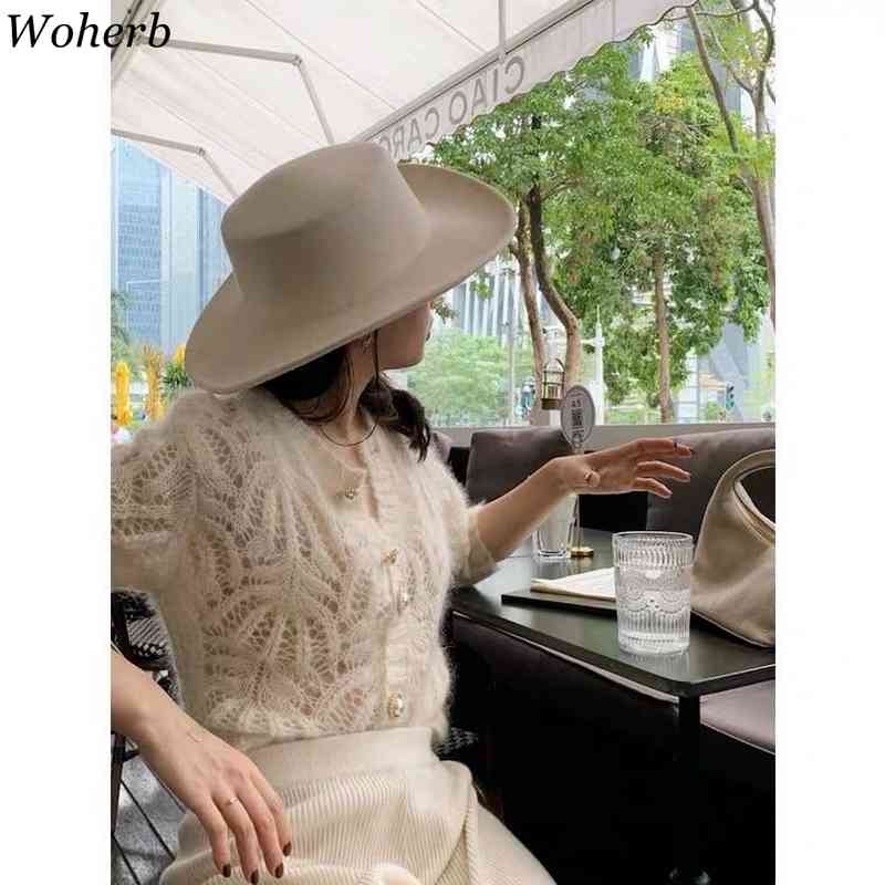Cardigan Women Chic Hollow Out Mohair Knitted Sweater Coat Summer Thin See Through Loose White Jacket Tops Female 210519