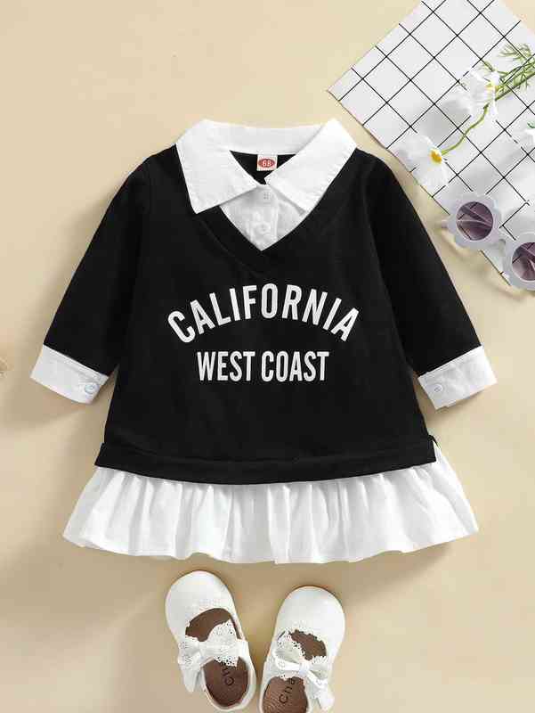 Baby Letter Graphic Ruffle Hem 2 In 1 Dress SHE