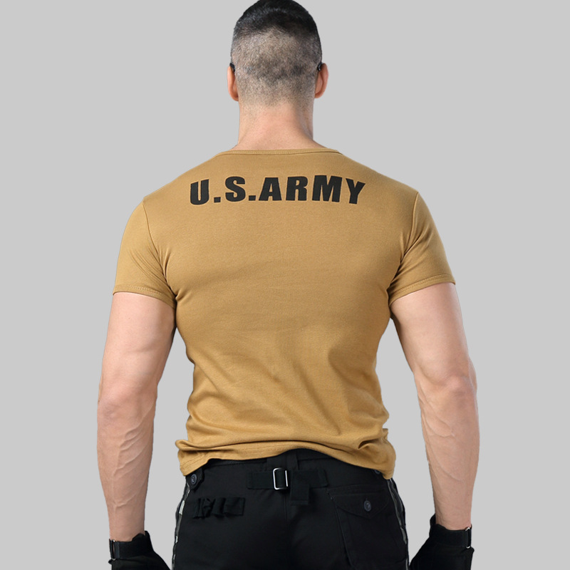 Men's Army T Shirt Summer Military Cotton T-shirt Body Sculpting Short Sleeve High Elasticity Stretch Slim Fit Male Tshirt 210518