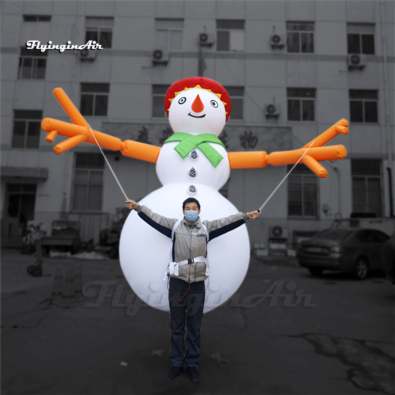 Outdoor Christmas Parade Performance Walking Inflatable Snowman Puppet 2.5m Controllable Blow Up Winter Figure Balloon For Event