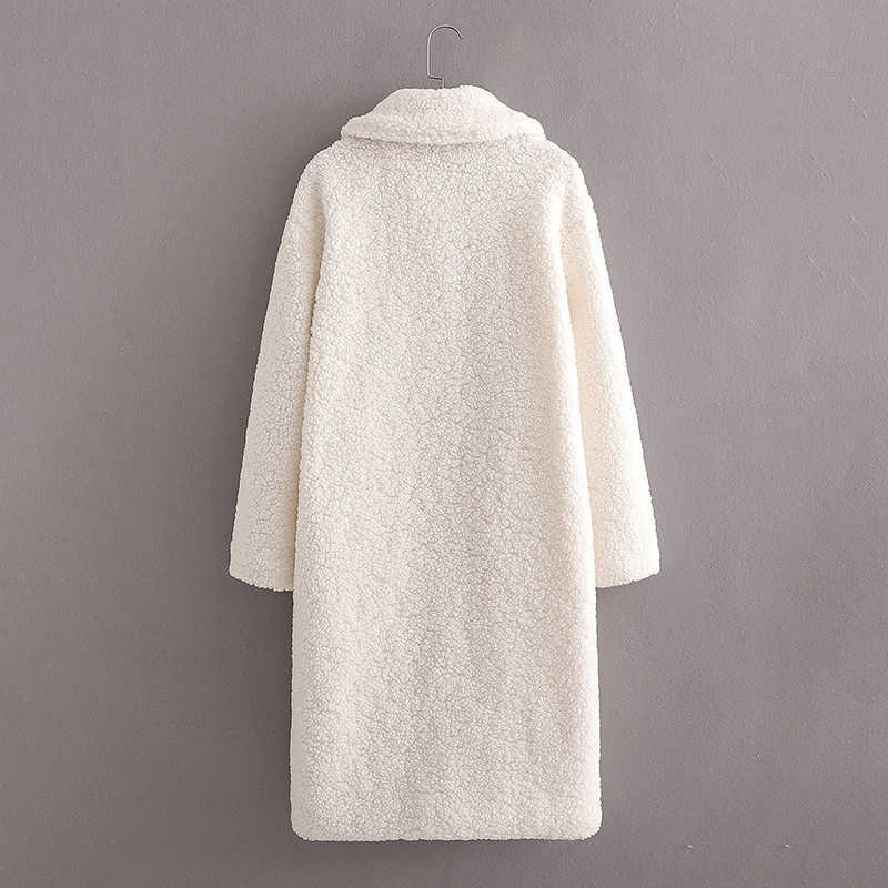 Wixra Womens White Coat Ladies Singled Breasted Long Outwear Jacket Pockets Solid Lamb Wool Overcoat Winter Spring 211019