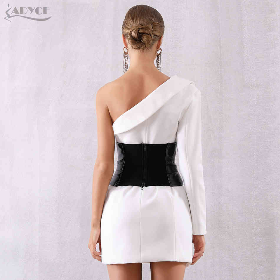 Autumn Women One Shoulder Bandage Dress Sexy V Neck Sash Bodycon Club Vestido Celebrity Evening Party 210423
