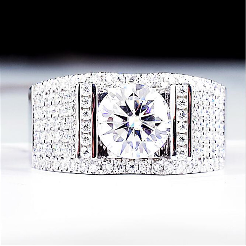 Men's Sterg Sier Wedding Band Ring with White Topaz CZ Round Cut, Bohemian & Sparkg - Choucong