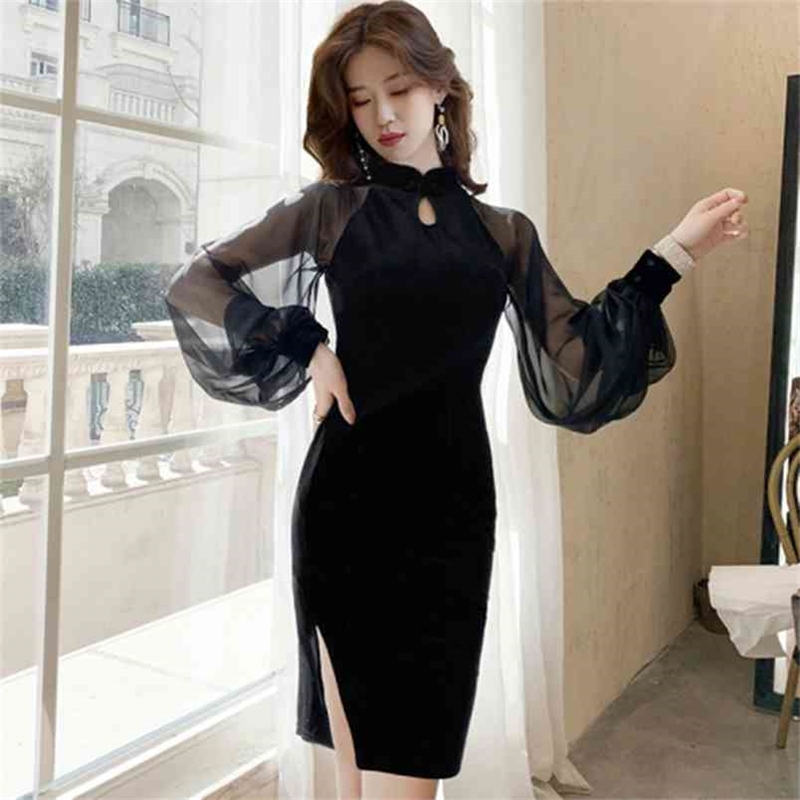 Elegant Contrast Mesh Sleeve Pencil Dress Women Spring Stand Collar Midi es Ladies Solid Back Split 210603, Picture color
Elegant Contrast Mesh Sleeve Pencil Dress Women Spring Stand Collar Midi es Ladies Solid Back Split 210603, Picture color