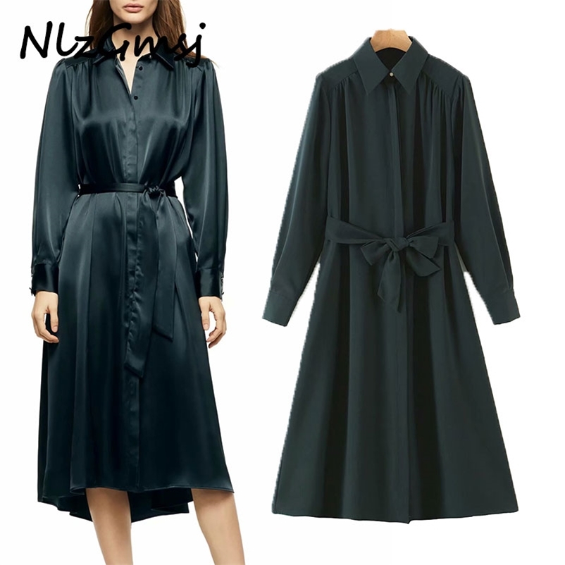 Dres Satin With Belt Vintage Long Sleeve Lapel Internal Button-up Midi Female Vestidos 03 210628, As picture
Dres Satin With Belt Vintage Long Sleeve Lapel Internal Button-up Midi Female Vestidos 03 210628, As picture