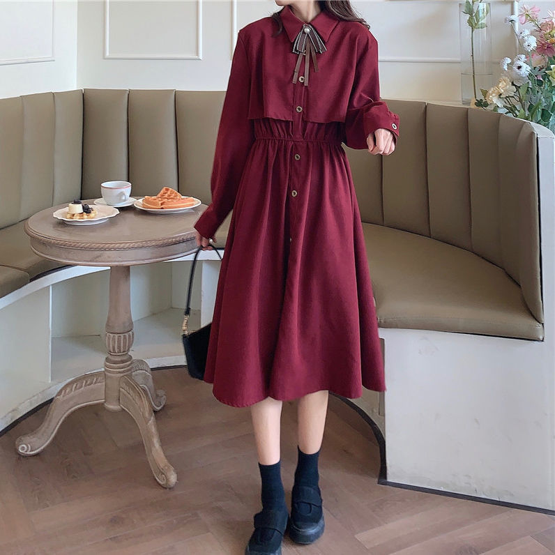 Elegant Dress Women Autumn Bow Lace Up Midi Long Female Casual Korean Fall Robe Clothing Vestidos 210519