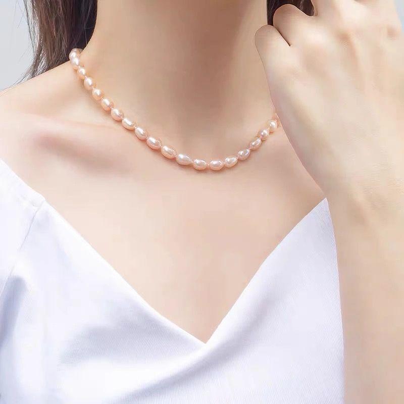 Chains Natural Freshwater Pearl Necklace 7-8mm In Size, Rice Shaped Strong Light, Women's Full For Mother, Silver
Chains Natural Freshwater Pearl Necklace 7-8mm In Size, Rice Shaped Strong Light, Women's Full For Mother, Silver