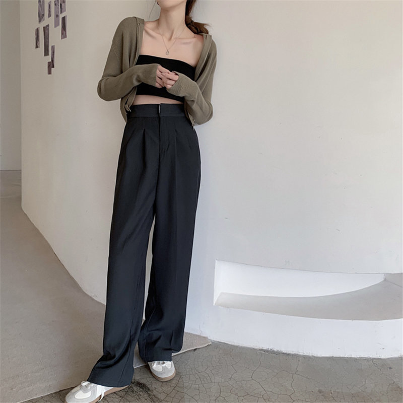 Straight Elegant High Waist Leisure Plus Size Chic Pants Women Bottom OL Solid Loose Casual Trousers Femme 210421