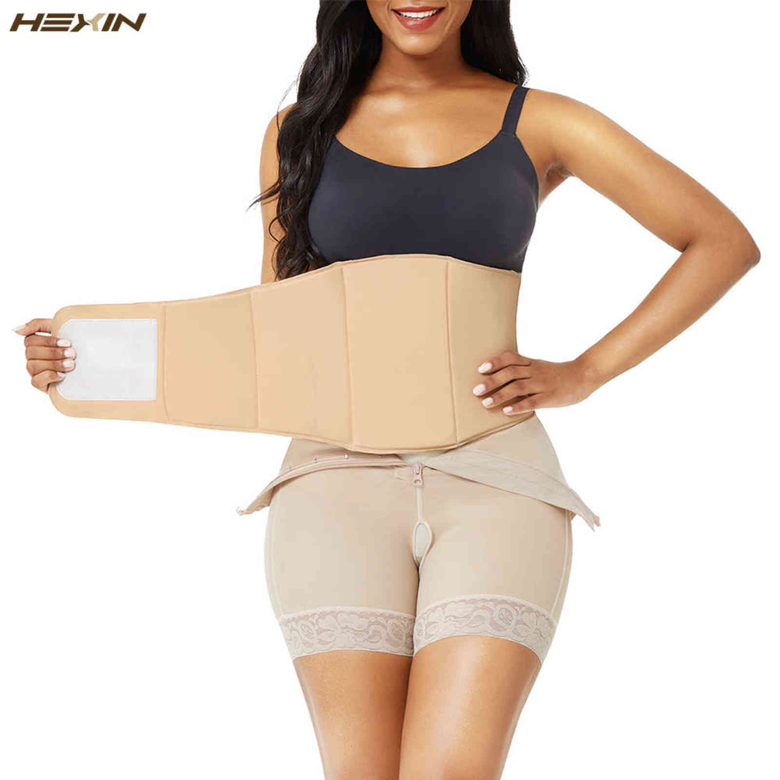 HEXIN Women Body Shaper bbl faja Beige Postpartum Recovery Compression Board Abdominal Board Flattering Ab Board Liposiction 211112