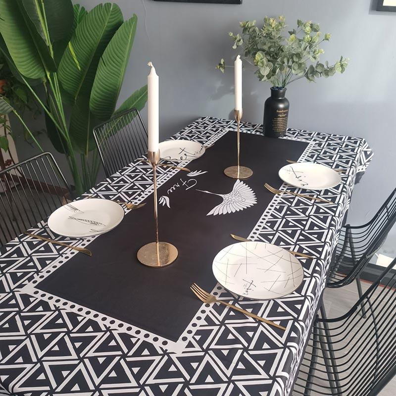 Geometric Black Tablecloth Cotton El Picnic Table Rectangular Covers Home Dining Tea Decoration Lace Tassel Cloth