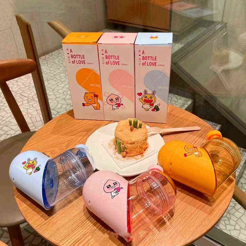 Nonoo Love Cartoon Heart-Shaped Cup Fitness Sports Creative Frosted Water Bottle Storage Outdoor Mug Travel Tea Gift 211122