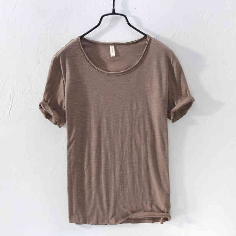 Summer Pure Cotton T-shirt For Men O-Neck Solid Color Casual Thin T Shirt Basic Tees Plus Size Male Short Sleeve Tops Clothing 210329