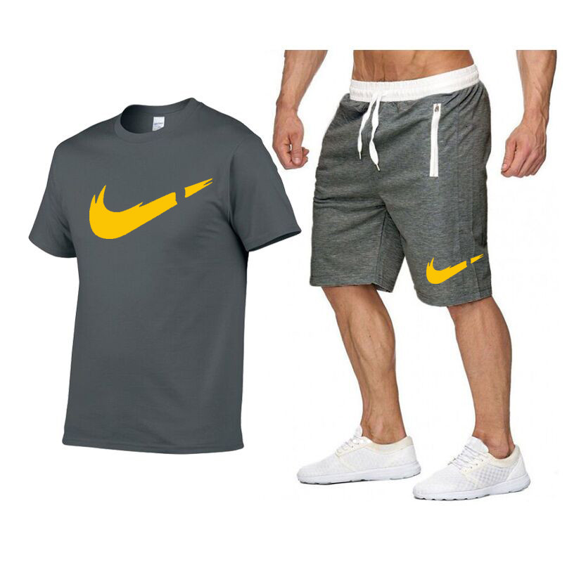 Summer Leisure brand Men's Tracksuit Sportswear Track Suits Male Sweatsuit Short Sleeves 100% Cotton white T shirt 2 piece set, Gray
Summer Leisure brand Men's Tracksuit Sportswear Track Suits Male Sweatsuit Short Sleeves 100% Cotton white T shirt 2 piece set, Gray