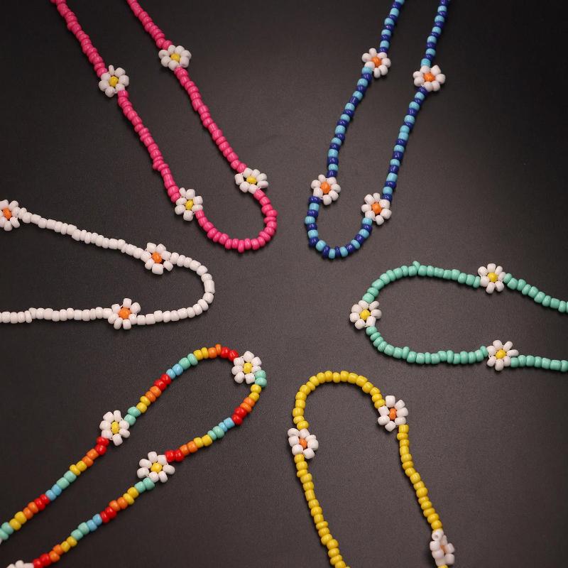 Chokers Bohemian Colorful Seed Bead Flower Choker Necklace Statement Short Collar Clavicle Chain For Women Jewelry Bijoux