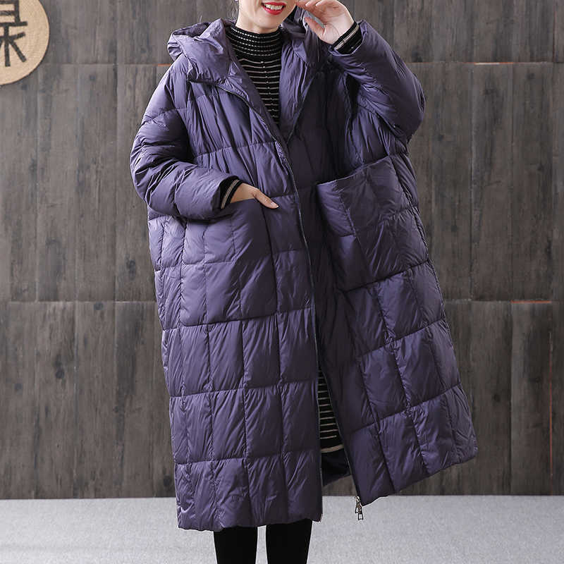 Women Loose Long Coat 90% Duck Down Jacket Winter Female Plus Size Overcoat Stitching Hooded Parka 211018
