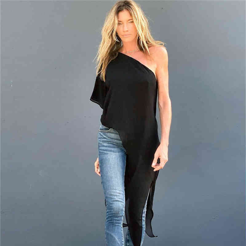 Sexy One Shoulder Bikini Cover-ups Elegant Plus Size Tops Summer Clothing For Women Beach Wear Swim Suit A868 210420