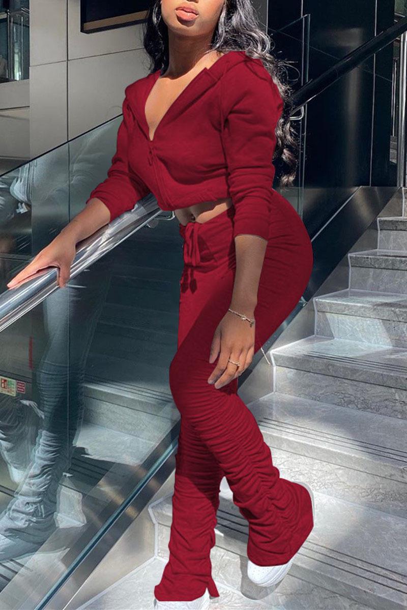 Spring Autumn Women Solid Color Casual Tracksuit Long Sleeve Zipper Hooded Cardigan Pleated Bell-bottom Pants Sets Women's Tracksuits