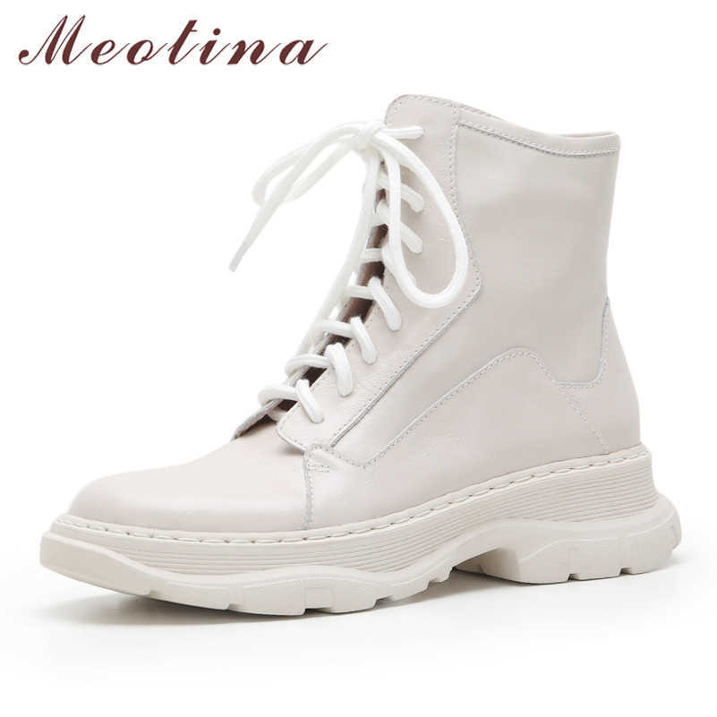 Meotina Genuine Leather Flats Platform Motorcycle Boots Women Ankle Boots Shoes Zipper Lace Up Ladies Short Boots Autumn Winter 210608, Black synthetic lin
Meotina Genuine Leather Flats Platform Motorcycle Boots Women Ankle Boots Shoes Zipper Lace Up Ladies Short Boots Autumn Winter 210608, Black synthetic lin