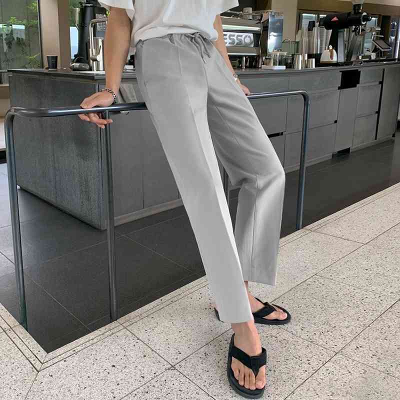 IEFB Summer Lightweight Casual Suit Pants Men's Loose Wide Leg Pants Straight Korean Ankle Length Khaki Pants 9Y7218 210524
