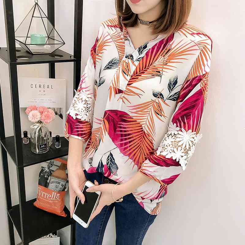 Spring Summer Holiday Fashion Women Blouses Shirts Plus Size Lace Hollow Soft Seaside Long Sleeve Female Blusas 0434 40 210506