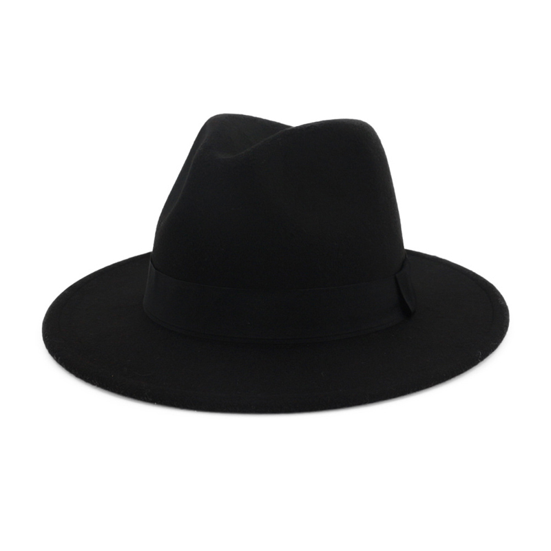 European US Mens Women Black Red Patchwork Jazz Fedoras with Ribbon Wool Felt Fedora Wide Brim Panama Style Hat for Festival T200118