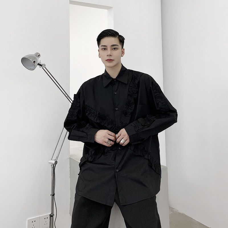 IEFB /men's wear niche personalized ruffled shirts for male Spring black white oversize fashionable tops 9Y3747 210524