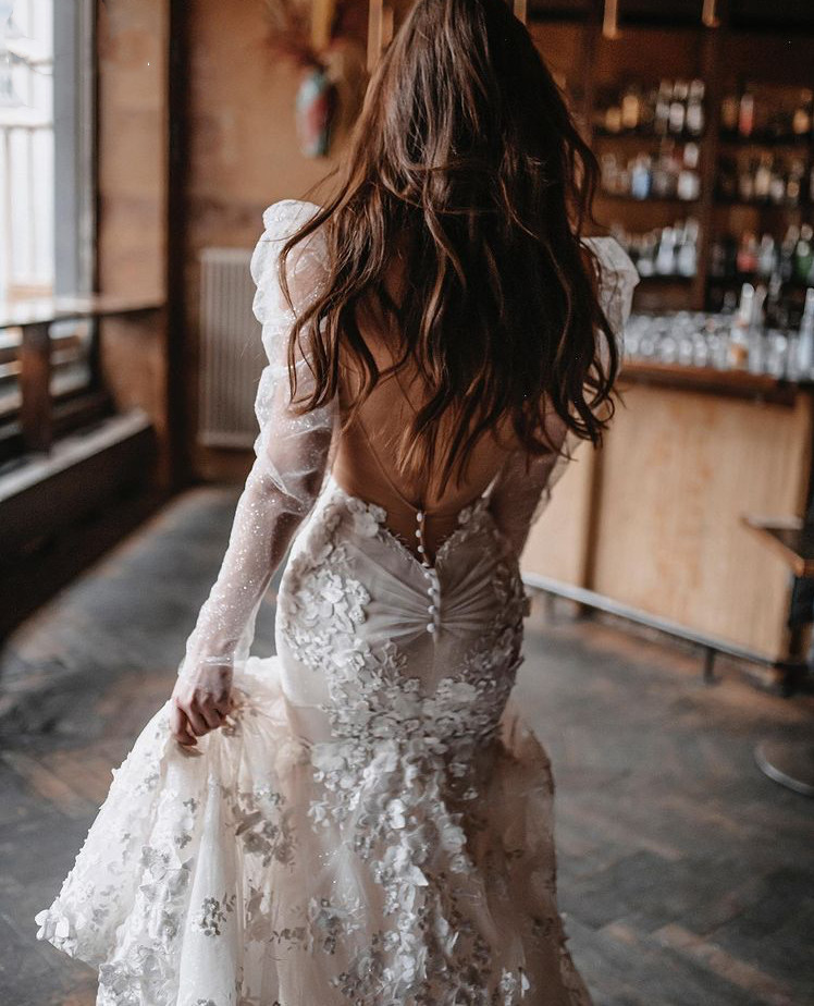 Floral Lace Mermaid Wedding Dresses 2022 berta Illusion long Sleeve Boho Country backless fishtail Bridal Gowns spring trading co
