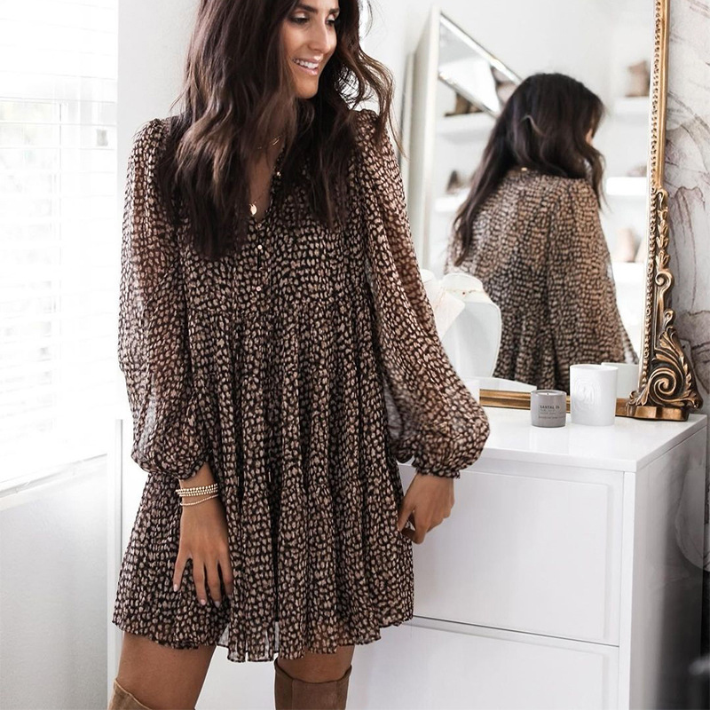 Women Leopard Print Lantern Sleeve Loose Draped Mini Dress 2021 Spring Casual V-Neck Long Sleeve A-Line Dresses Party Vestidos, Brown
Women Leopard Print Lantern Sleeve Loose Draped Mini Dress 2021 Spring Casual V-Neck Long Sleeve A-Line Dresses Party Vestidos, Brown