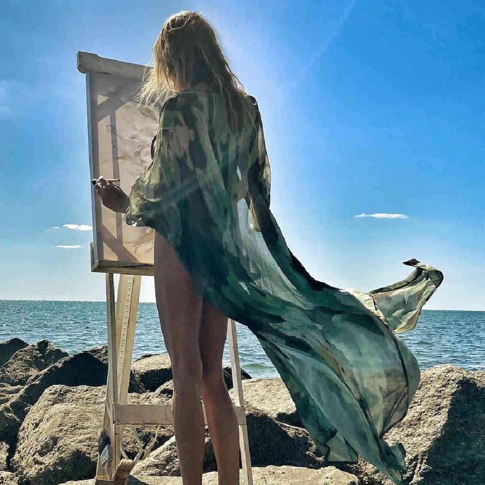 Boho Print Chiffon Tunic Sexy Bathing Suit Cover-ups Plus Size Beach Wear Kimono Dress Women Summer Swimsuit Cover Up A793 210420